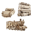 UA JUGUETES — Special 3-in-1 set from Ugears: Hogwarts™ Express + Knight Bus™ + Flying Ford Anglia™