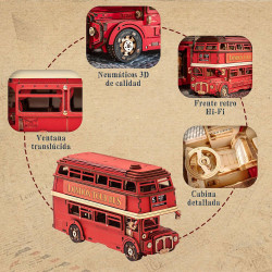 UA Juguetes Shop – Rolife London Tour Bus – 3D Wooden Puzzle Model ROKR ROBOTIME