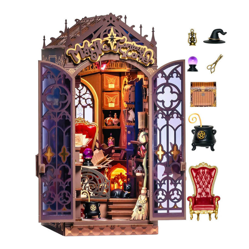 UA Juguetes Shop – Magic Fantasy Corner Book Nook DIY – Wooden 3D Puzzle with LED Light