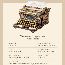 UA Juguetes Shop – ROKR Mechanical Typewriter LK703B | Functional 3D Wooden Puzzle