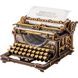 UA Juguetes – ROKR Máquina de Escribir Mecánica LK703B | Puzzle 3D de Madera Funcional