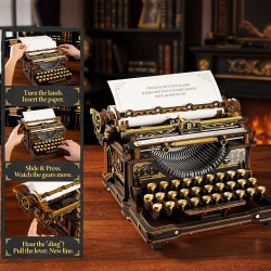 UA Juguetes Shop – ROKR Mechanical Typewriter LK703B | Functional 3D Wooden Puzzle