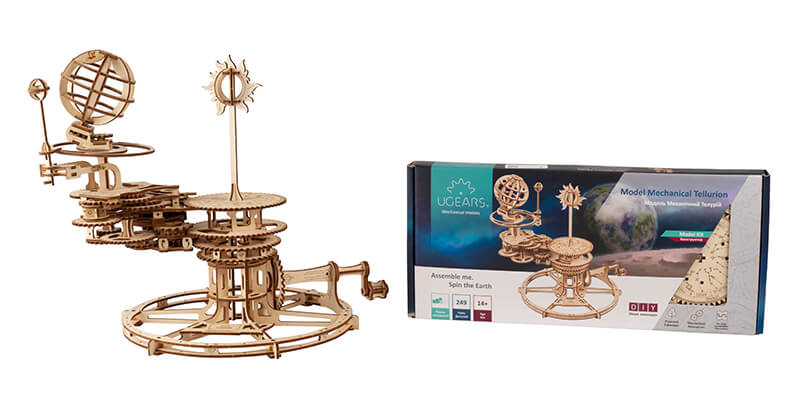 UGEARS Mechanical Tellurion 3D Puzzle Planetarium Solar System Model Kit  for Self-Assembly Idea Earth and Moon Jigsaw 3D Wooden Puzzles for Adults